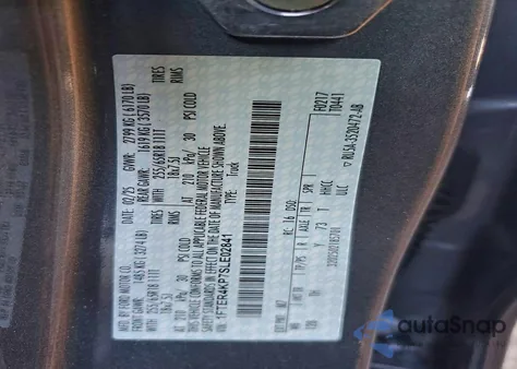 2025 Ford Ranger Lariat z USA, uszkodzony, nr VIN 1FTER4KP7SLE02841